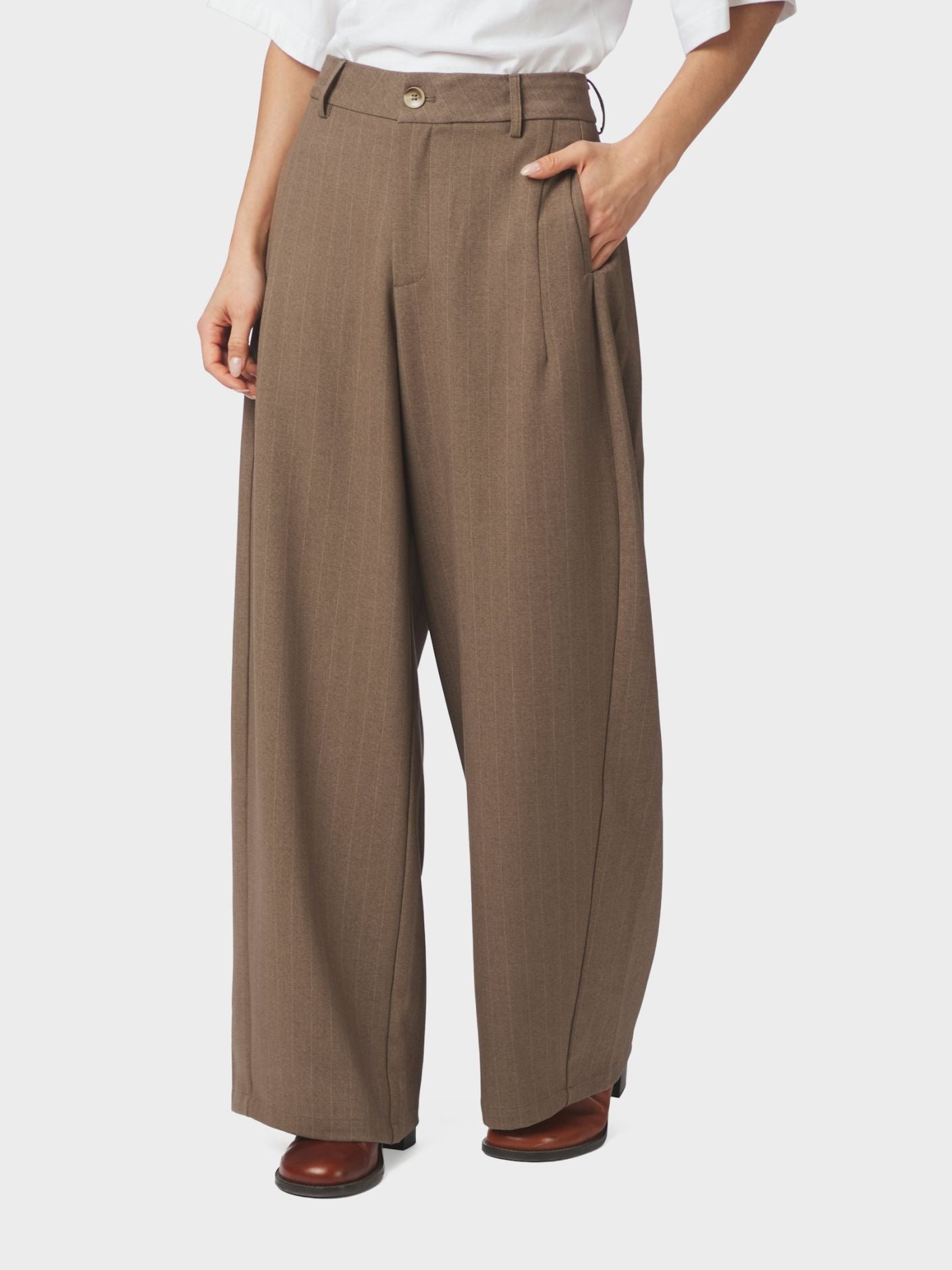 Neo Noir Essiall Pinstripe Pants Taupe