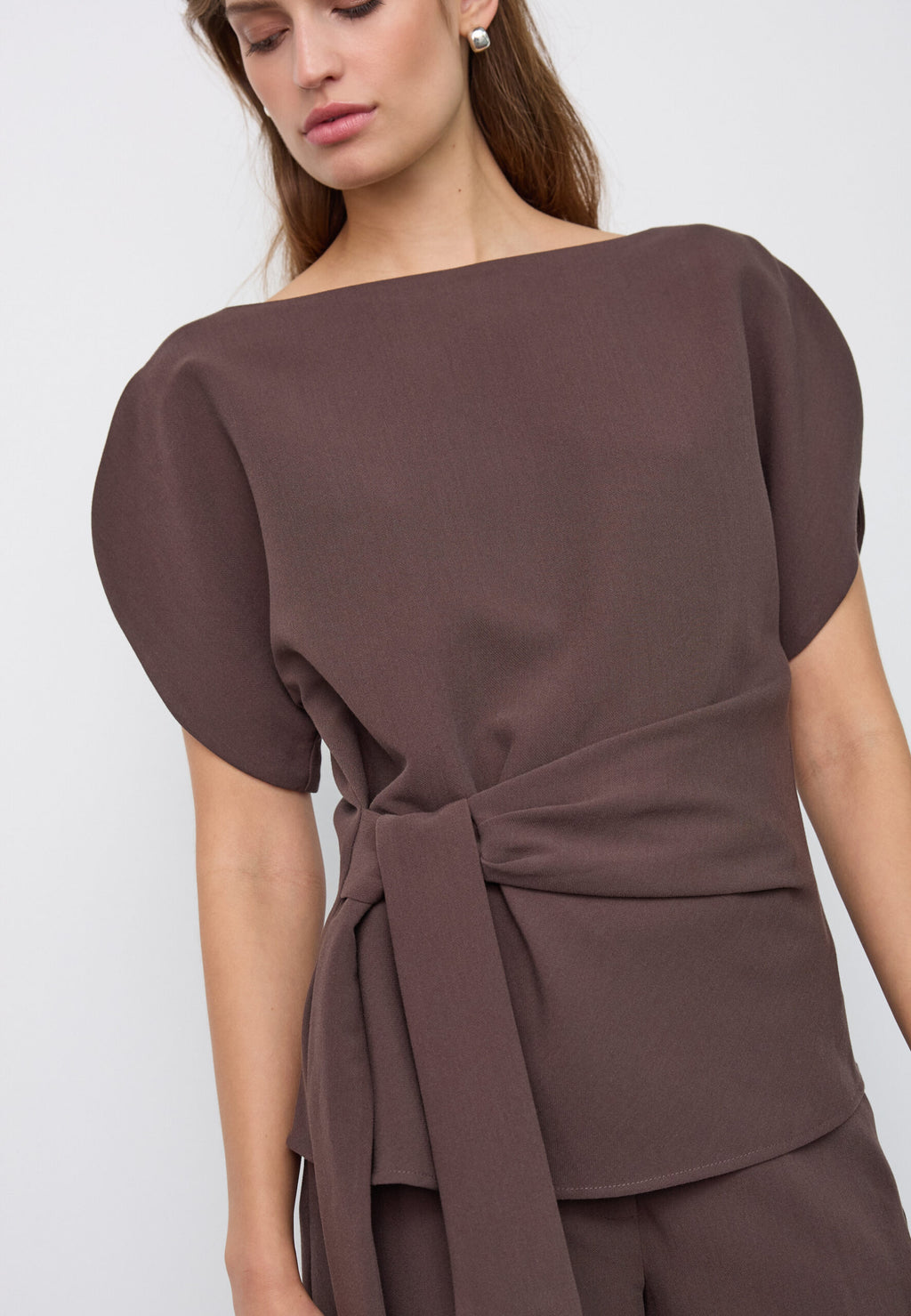 Co'Couture Acile Pleat SS Blouse Brown