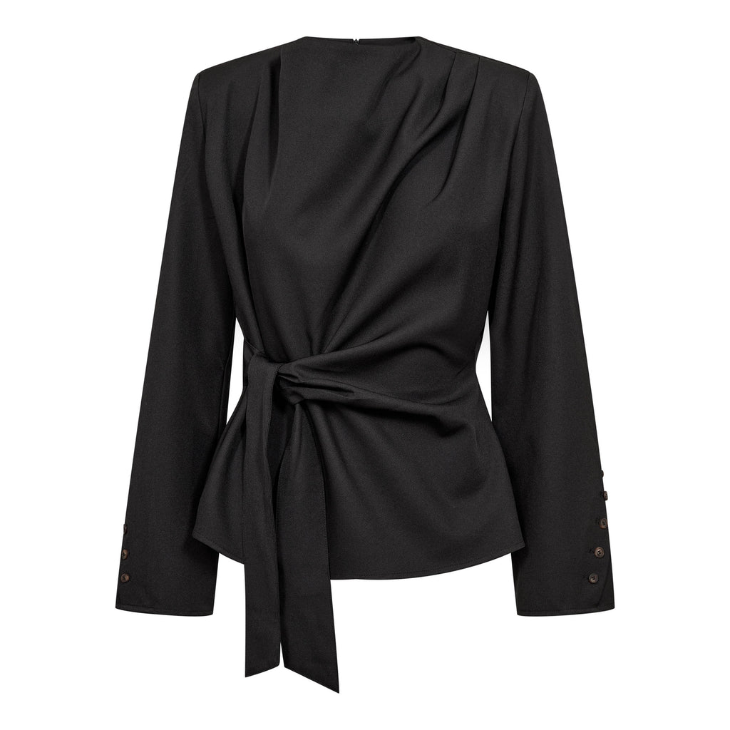 Co'Couture Luna Pleat Tie Blouse Black