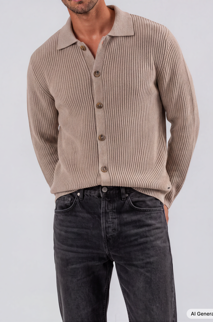 Born With Appetite Simon Full Buttoned Cardigan Beige