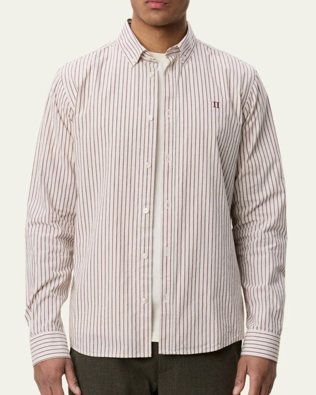 Les Deux Light Oxford Striped Shirt Chocolate Truffle Red