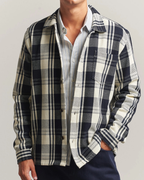 Les Deux Structured Check Overshirt Dark Navy