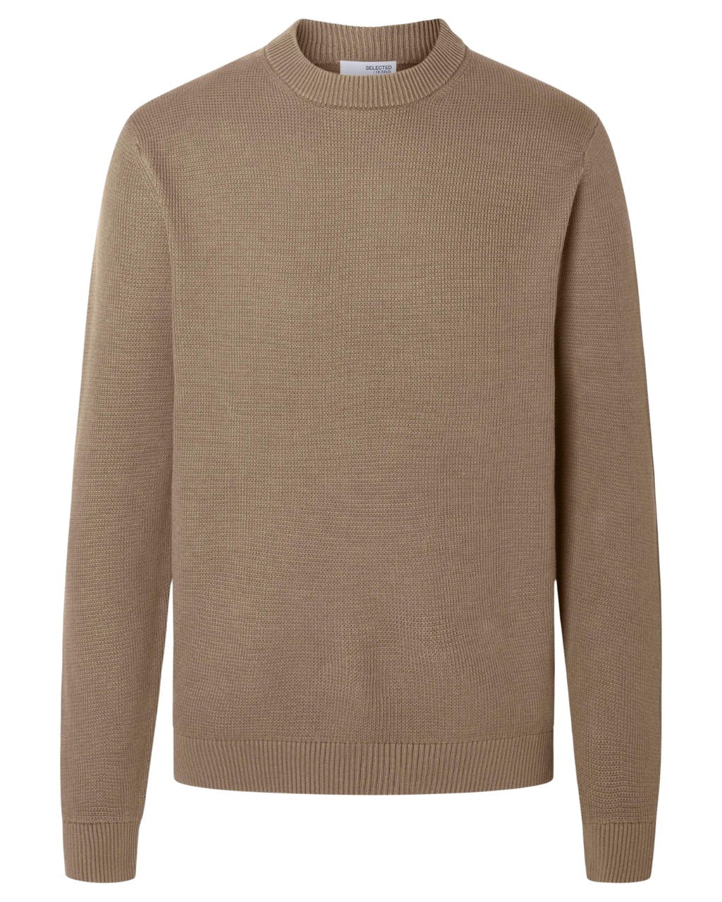 Selected Slhdane Ls Knit Structure Crew Neck Brown/Grey