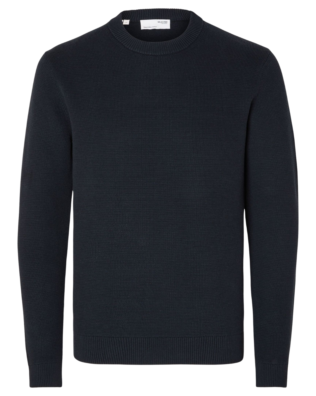 Selected SLHdane Ls Knit Structure Crew Neck Dark Navy