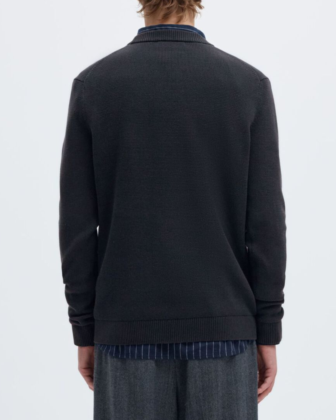 Selected SLHdane Ls Knit Structure Crew Neck Dark Navy