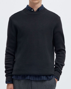 Selected SLHdane Ls Knit Structure Crew Neck Dark Navy