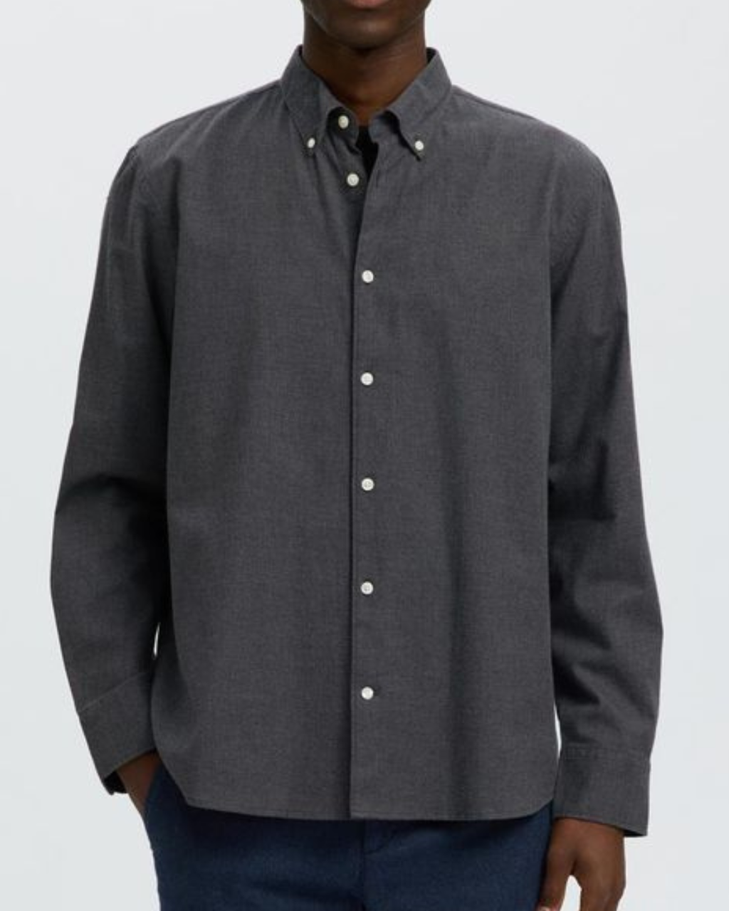 Selected Slmcole-Jay Reg Melange Ls Shirt No Dark Grey