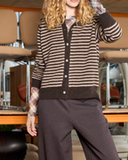 Black Colour Dell Striped Knit Cardigan Coffee