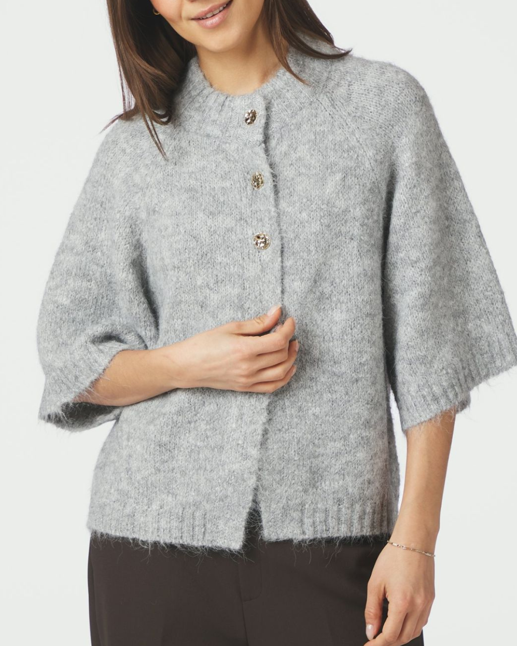 Neo Noir Benuta Fluffy Knit Cardigan Grey Melange