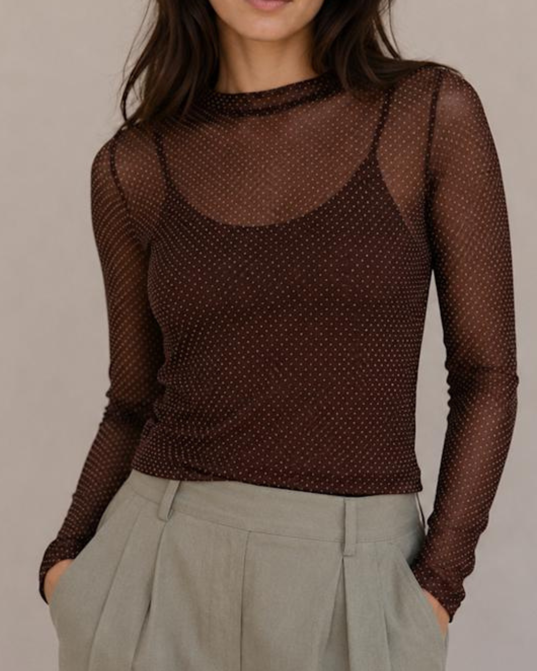 Black Colour Jessie Mesh Blouse Coffee