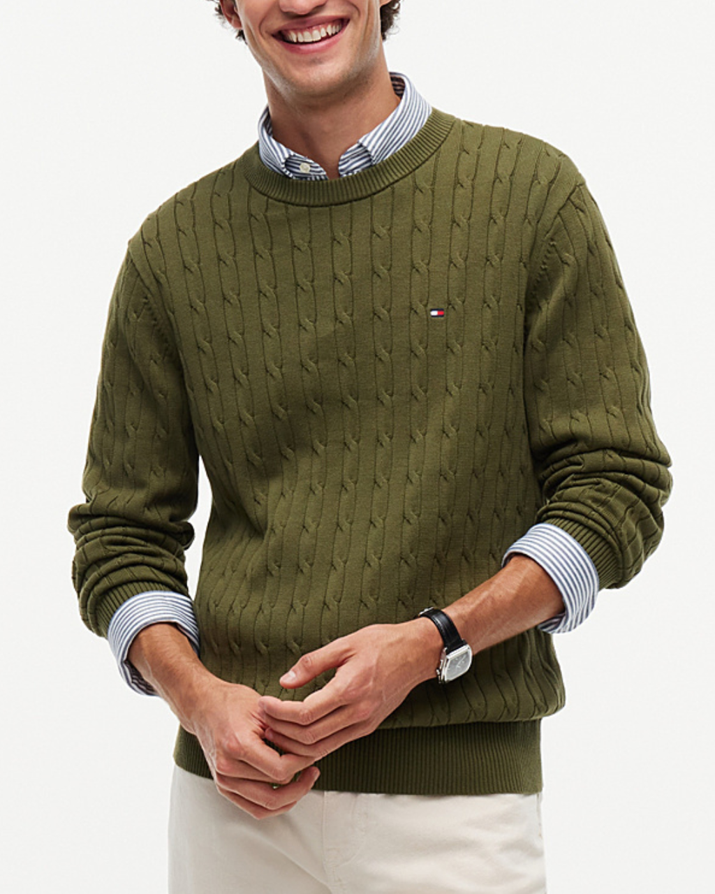 Tommy Hilfiger Classic Cotton Cable Crew Neck Green