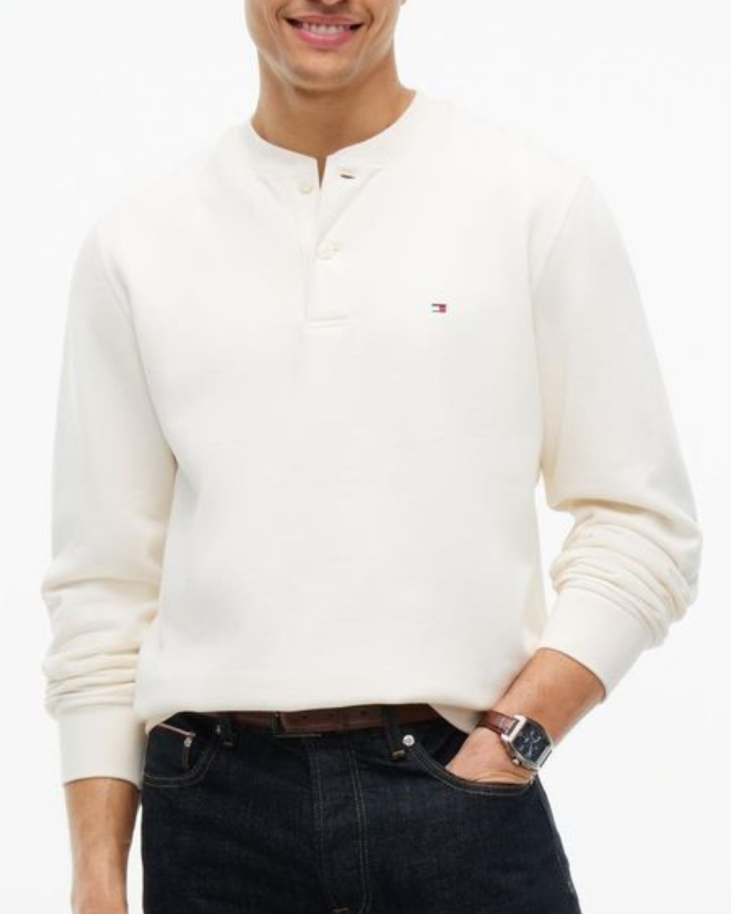 Tommy Hilfiger Reg Essential Fleece Henley Off White
