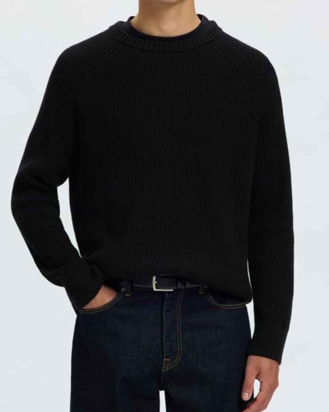 Selected Slmbraun Knit Rlx Rib Crew Neck Noo Black