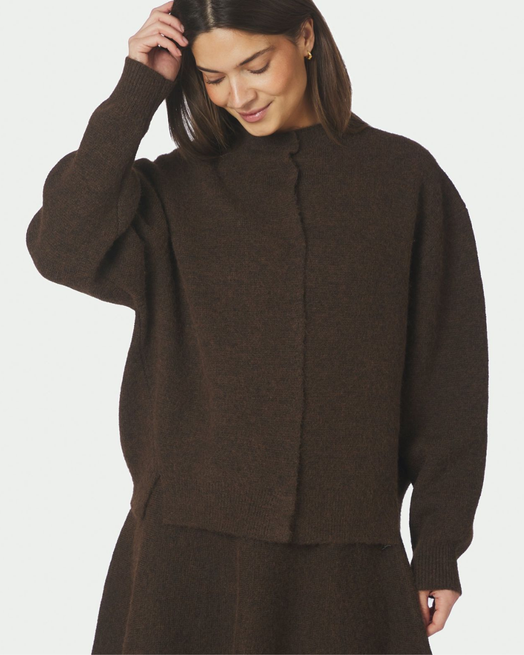 Neo Noir Dione Fluffy Knit Cardigan Brown Melange