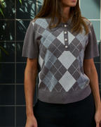 Neo Noir Gia Check Knit Blouse Dark Taupe