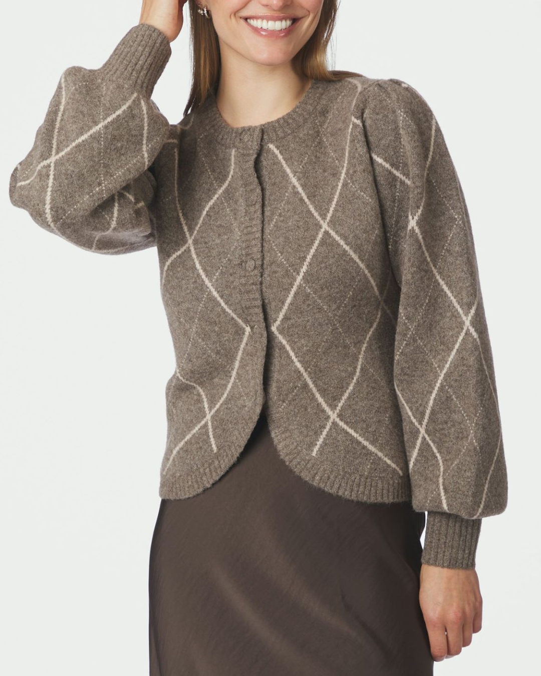 Neo Noir Koteas Check Knit Cardigan Taupe