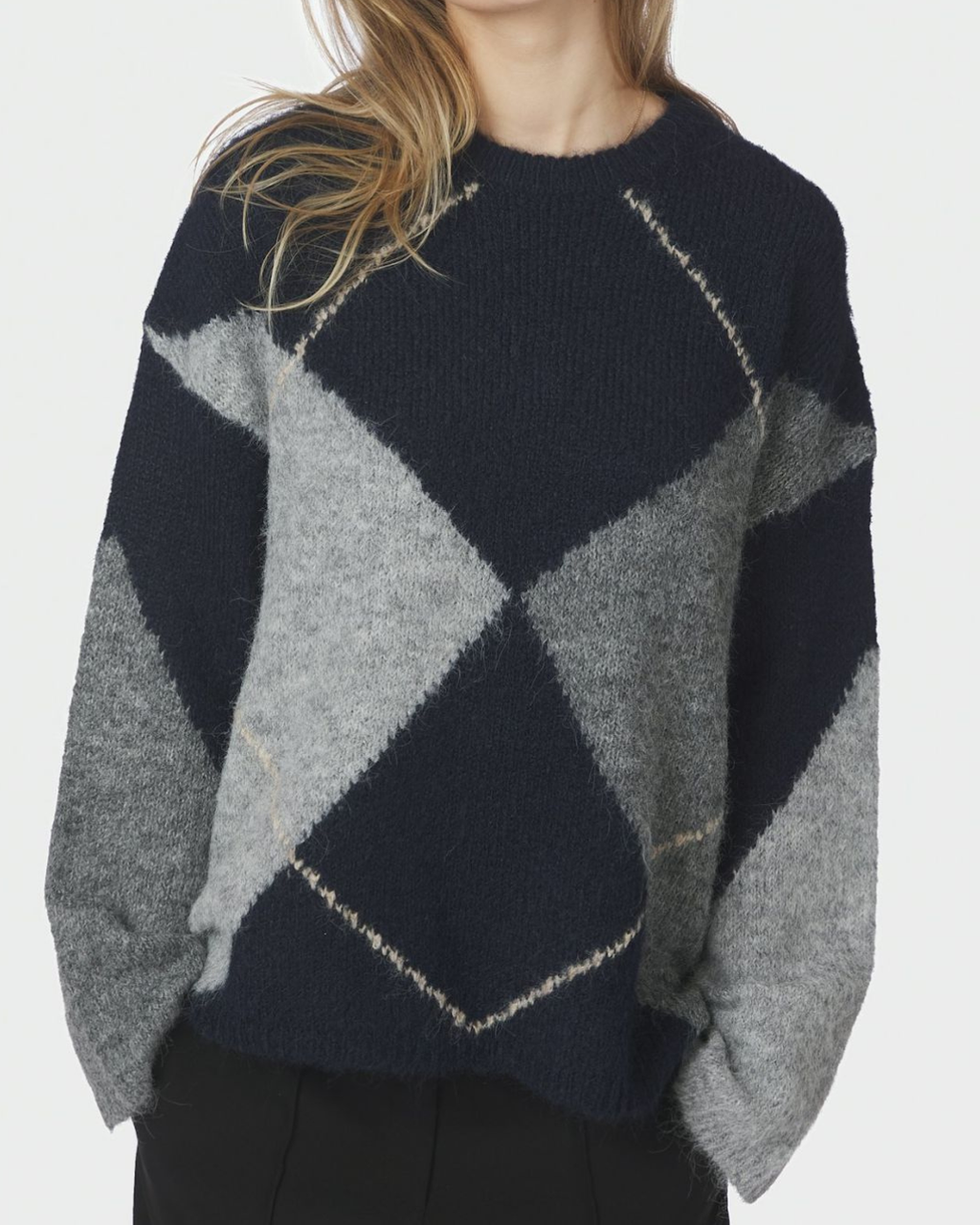Neo Noir Inga Check Fluff Knit Blouse Navy