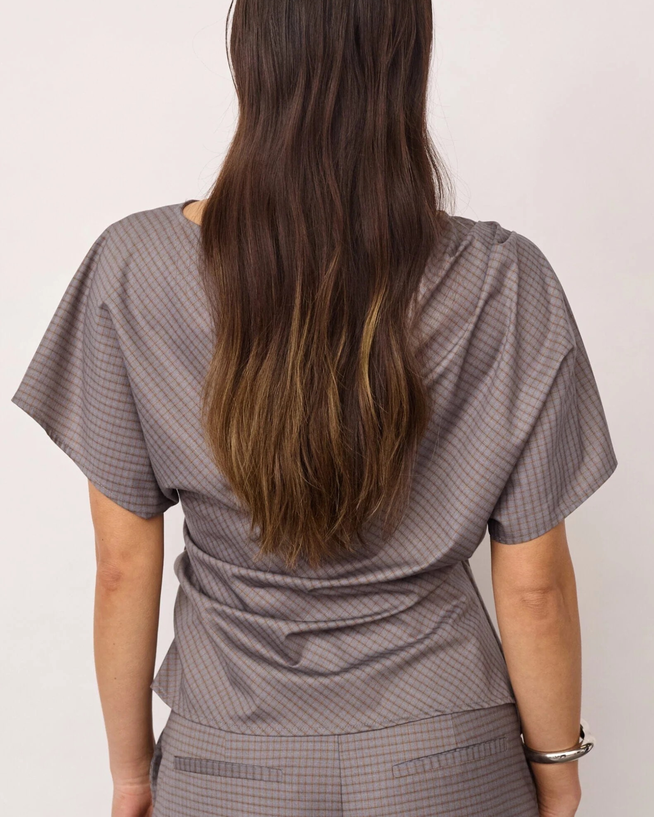 Co'Couture Jove Check Pleat Blouse Light Grey