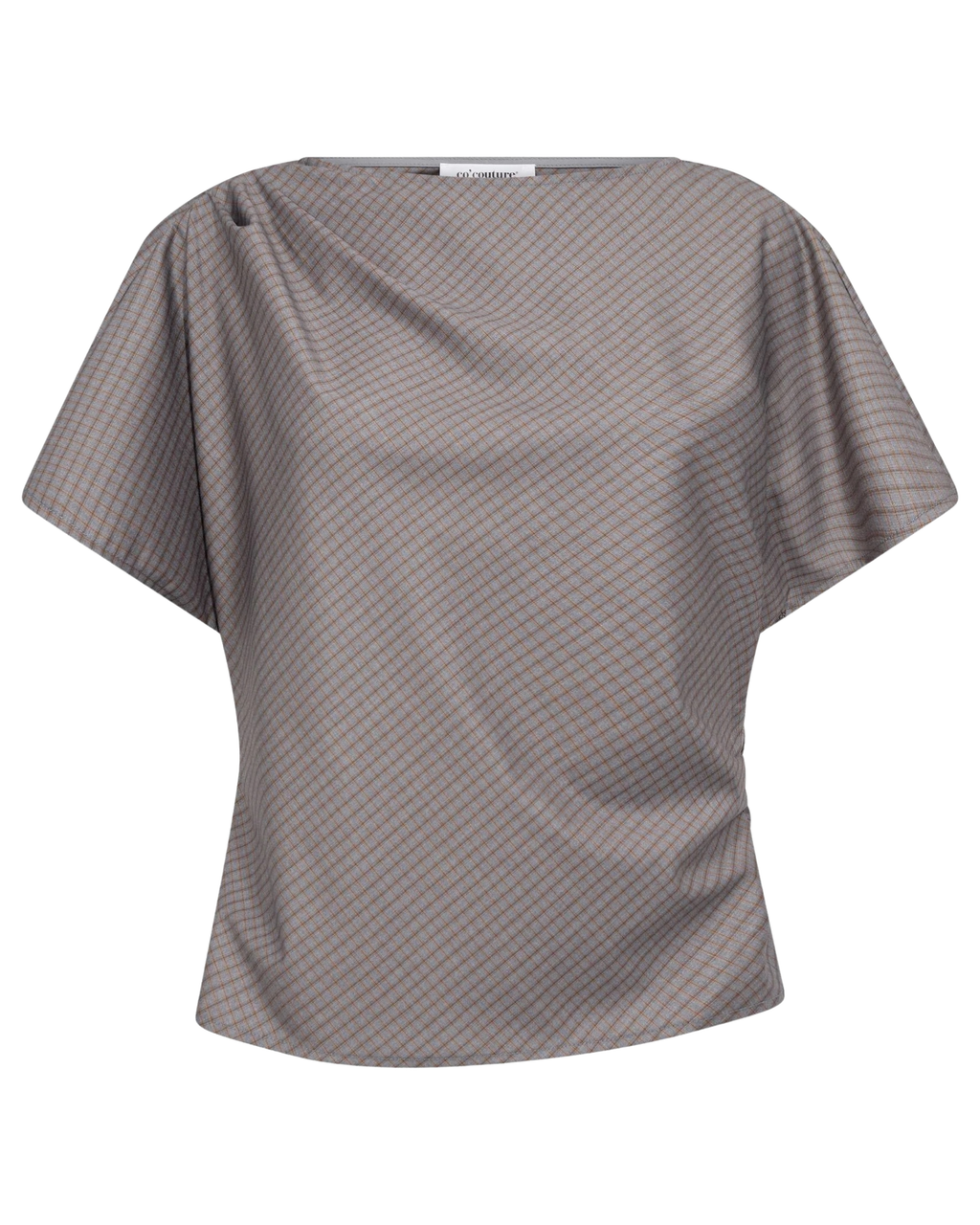 Co'Couture Jove Check Pleat Blouse Light Grey