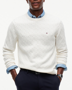 Tommy Hilfiger Classic Cotton Cable Crew Neck Beige