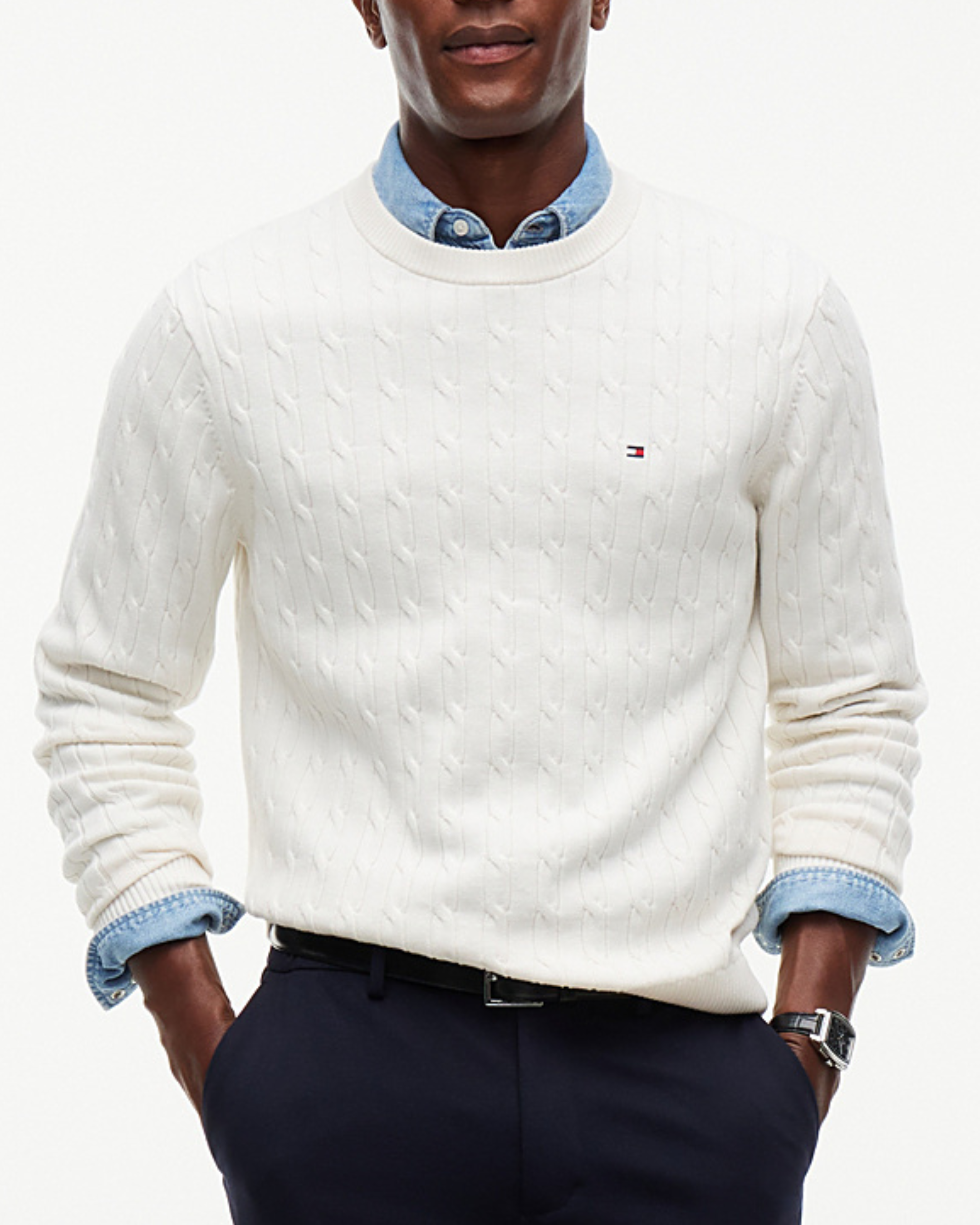 Tommy Hilfiger Classic Cotton Cable Crew Neck Beige