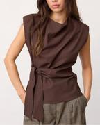 Co'Couture Luna Pleat Top Dark Brown