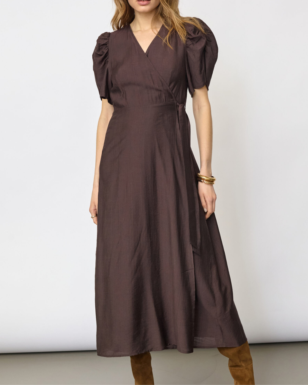 Co'Couture Hera SS Wrap Dress Dark Brown