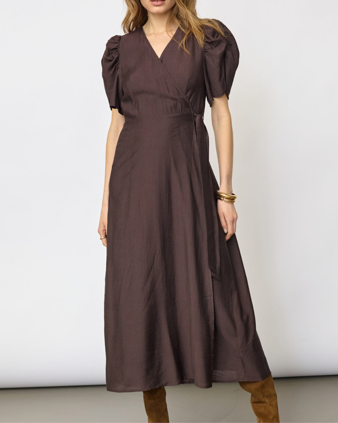 Co'Couture Hera SS Wrap Dress Dark Brown