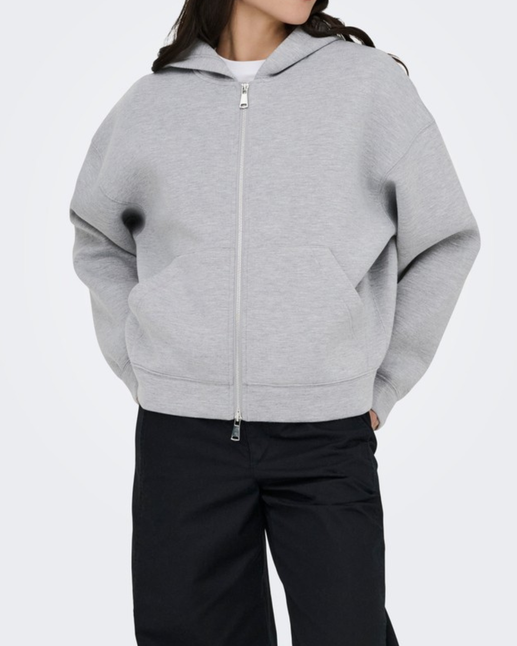Sabrina L/S Scuba Zip Hoodie Grey Melange