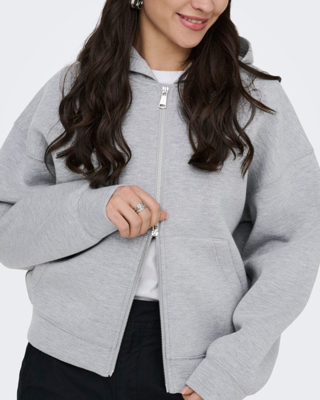 Sabrina L/S Scuba Zip Hoodie Grey Melange