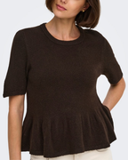 JDY Brilliant Life S/S On Peplum Pull Knit Coffee Bean