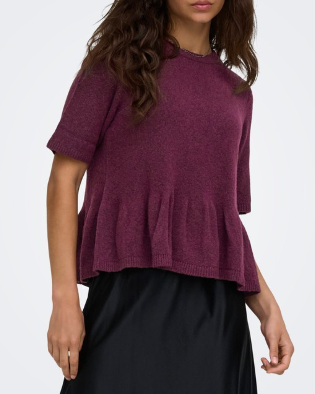 JDY Brilliant Life S/S On Peplum Pull Knit Windsor Wine