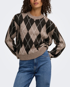 JDY Bianka L/S Argyle Pullover Knit Chocolate Torte