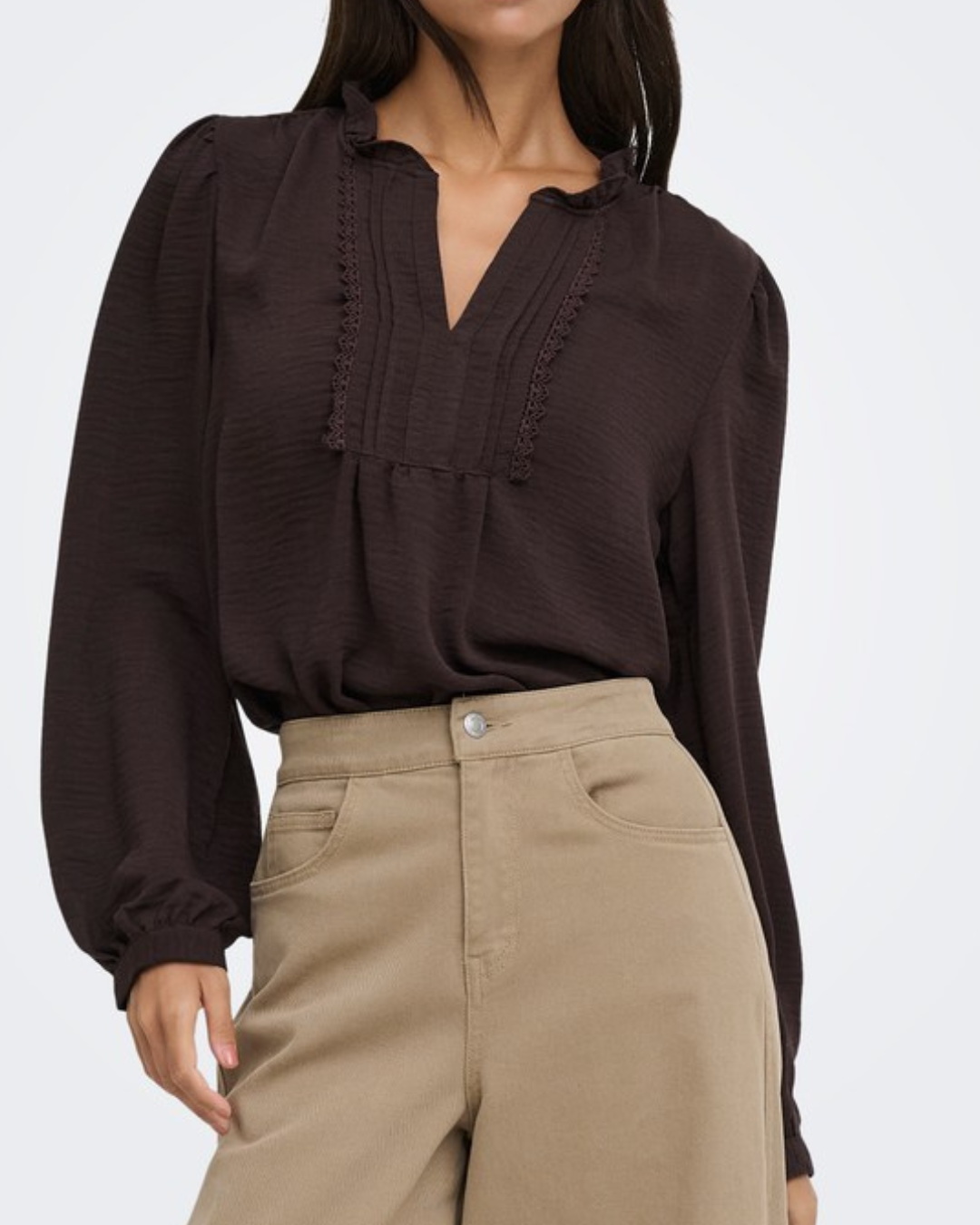 JDY Rachel Life L/S Pintuck Top Chocolate Plum