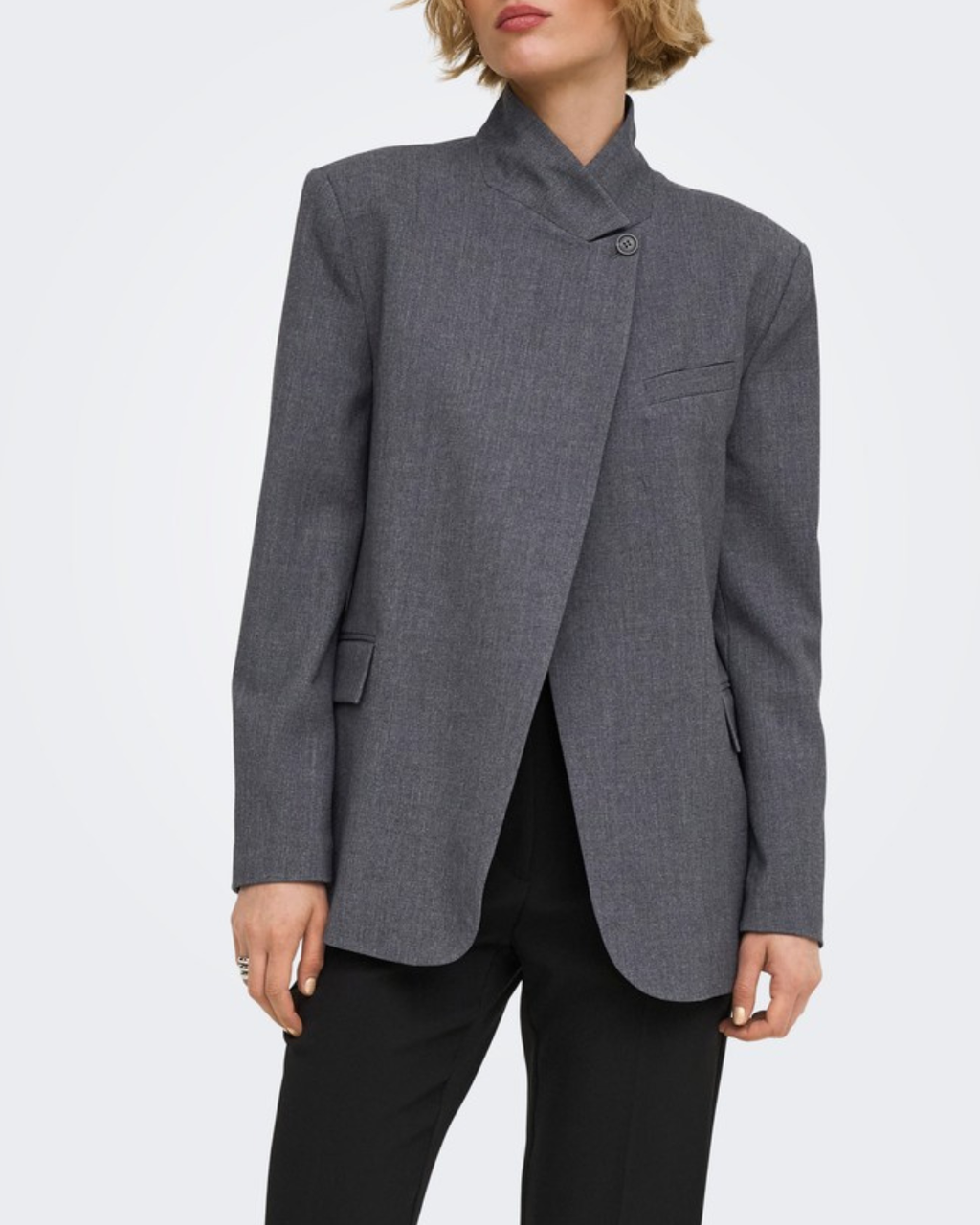 JDY Valerie High Neck Blazer Dark Grey Melange