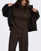 JDY Andrea L/S Zip Cable Pullover Knit Coffee Bean