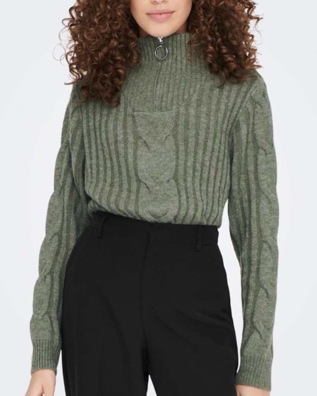 JDY Andrea L/S Zip Cable Pullover Knit Kalamata