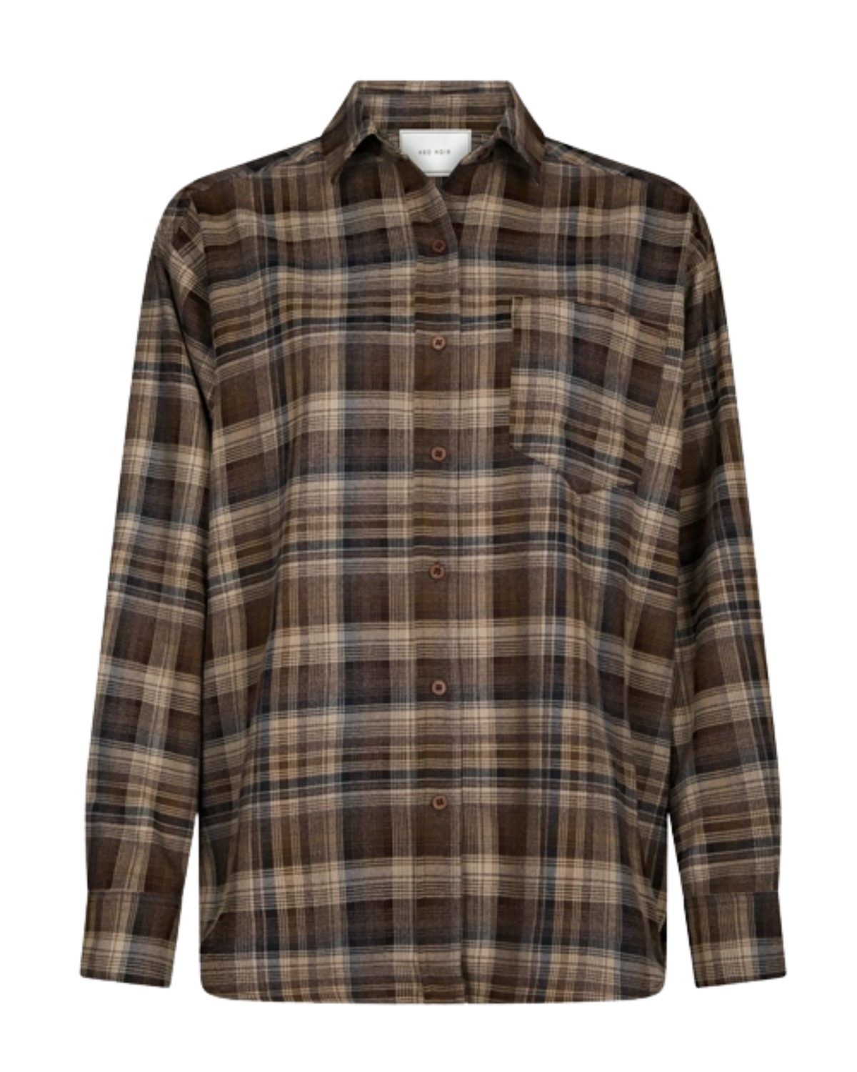 Neo Noir Dalma Flannel Check Shirt Dark Taupe