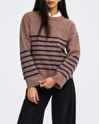 JDY Neel L/S O-Neck Stripe Pullover Bison/Black
