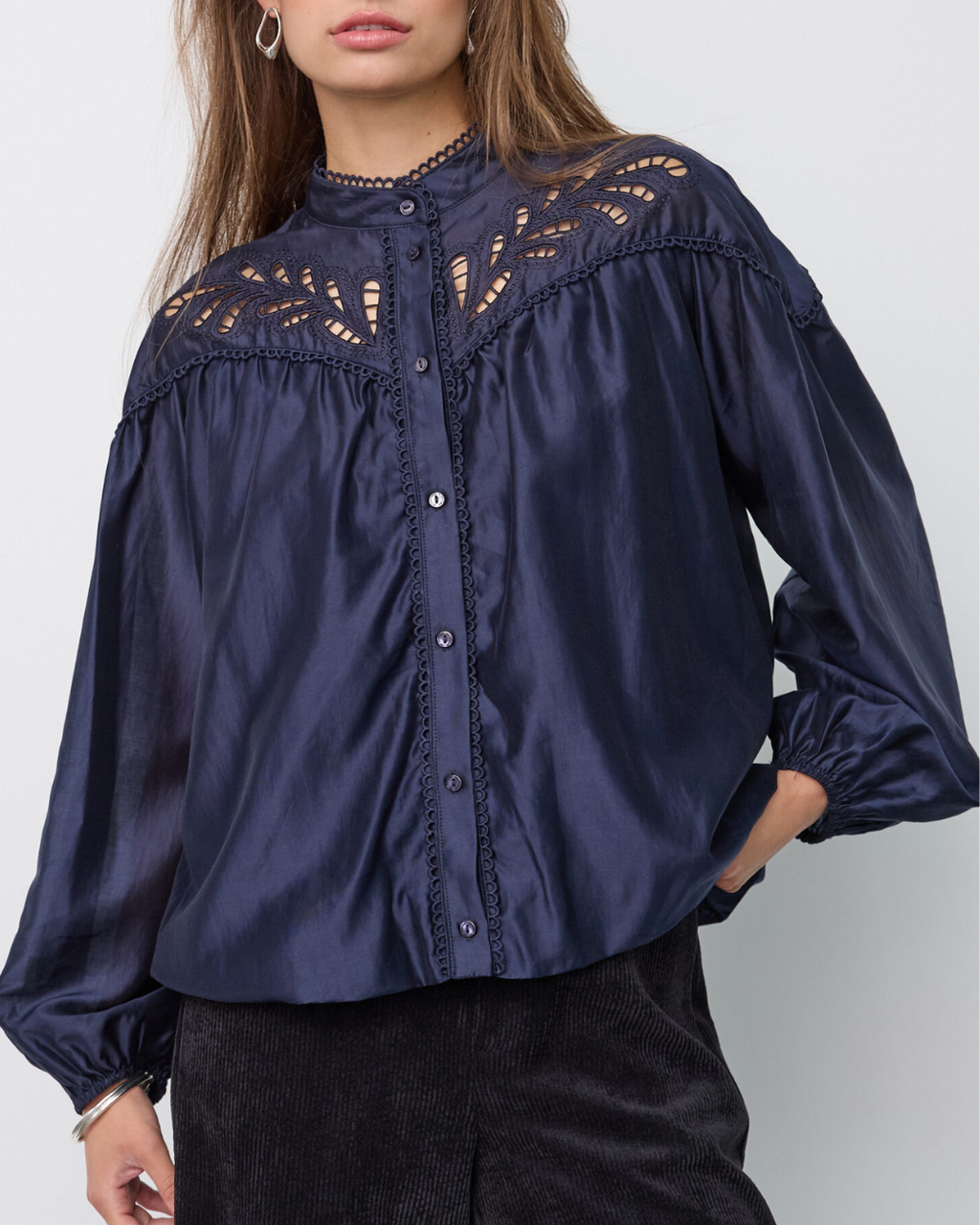 Co'Couture Melin Balloon Lace Shirt Navy