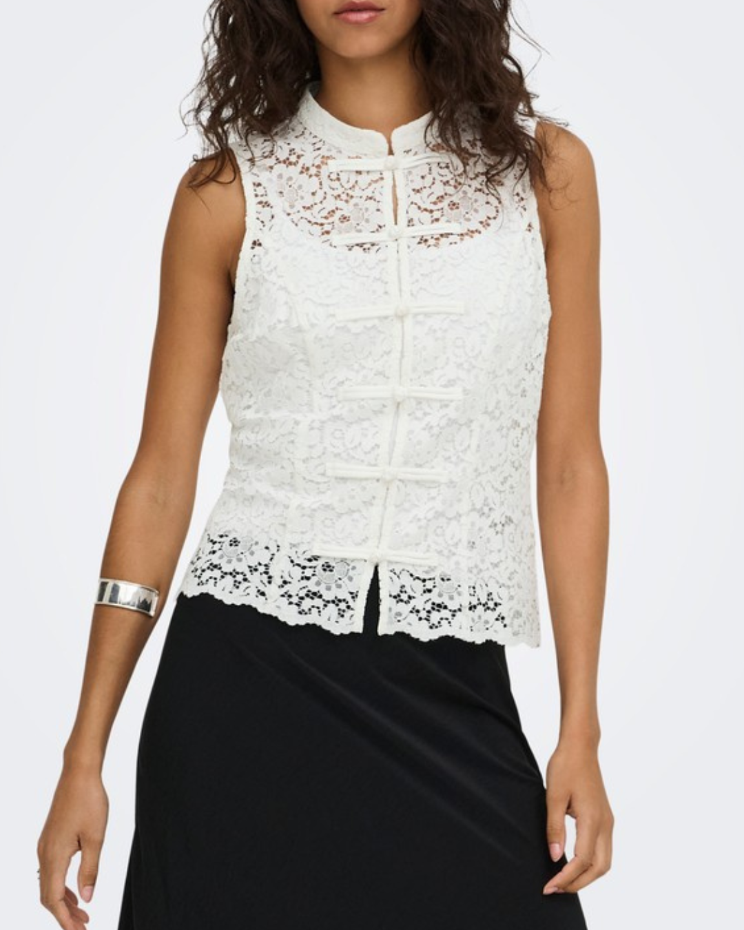 JDY Isolde S/L Buttons Lace Top Cloud Dancer