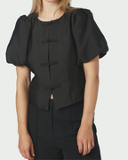 Neo Noir Anela Mandarin Dull Satin Blouse Black