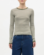 Mads Nørgaard Grace Jersey Stripe Camille Tee LS White/Tarmac