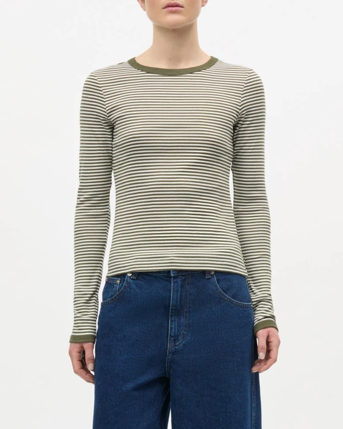 Mads Nørgaard Grace Jersey Stripe Camille Tee LS White/Tarmac