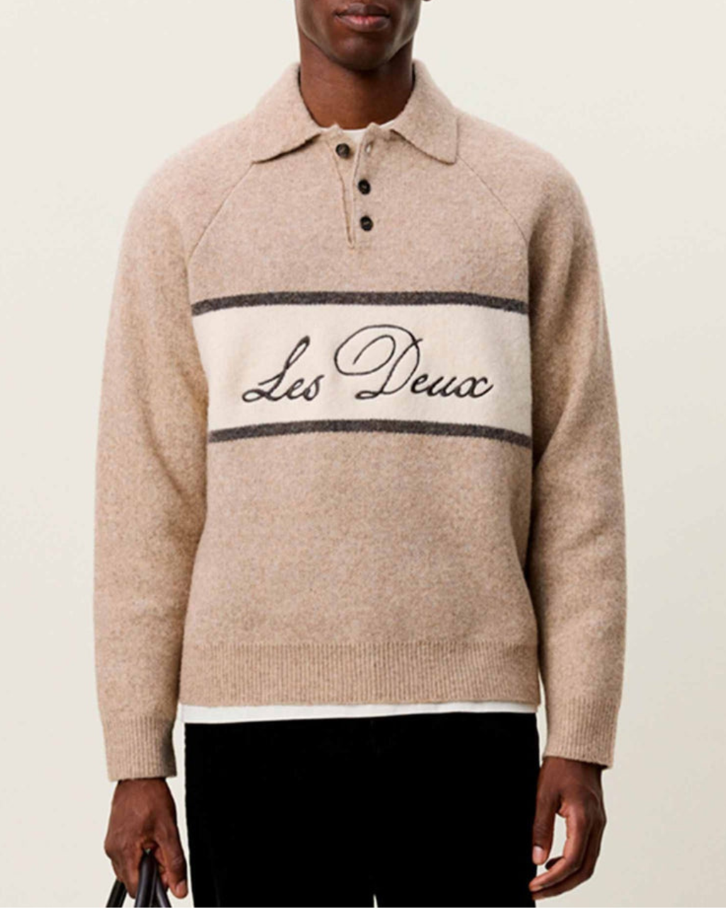 Les Deux Signature Melange Knitted Polo Dark Sand