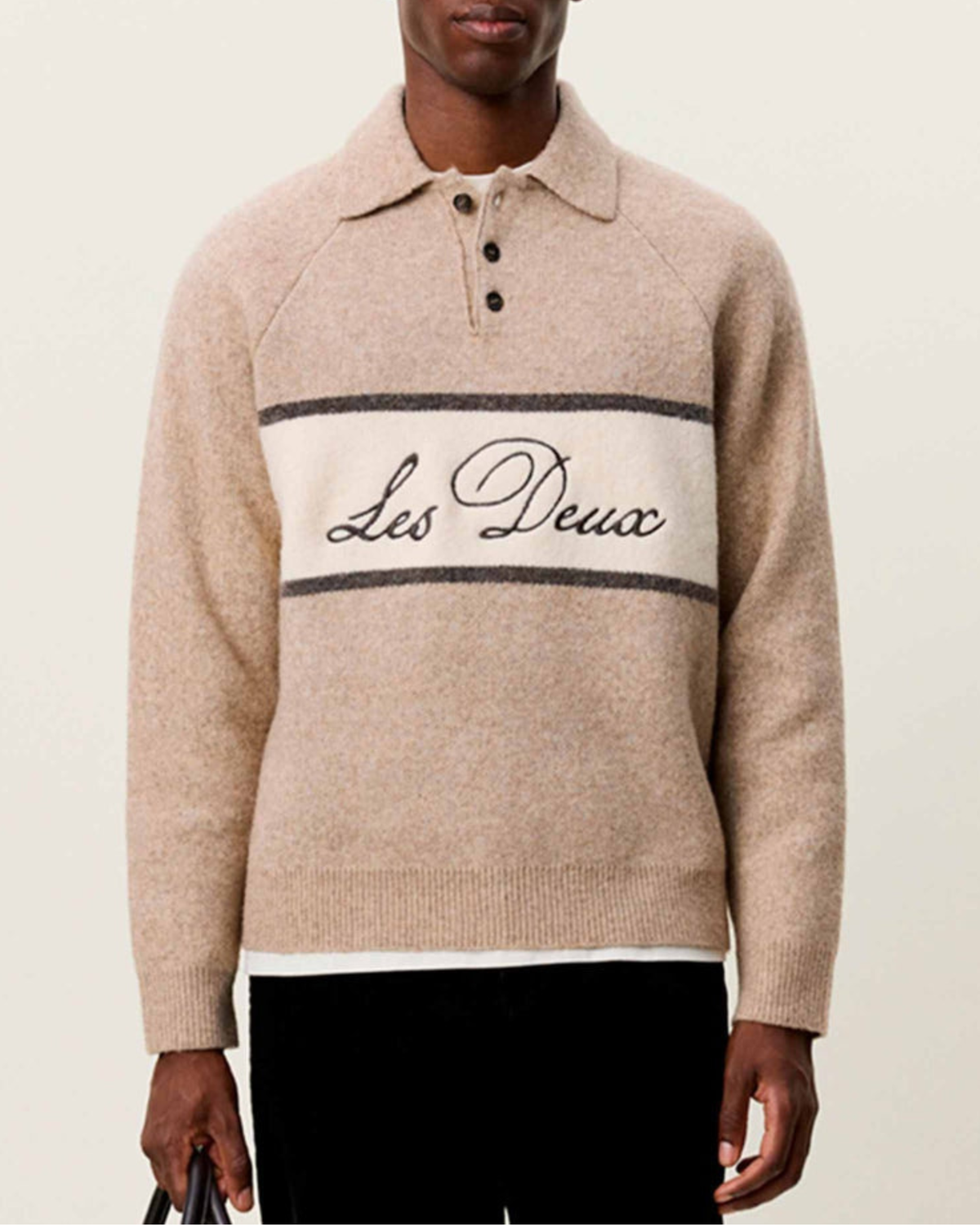 Les Deux Signature Melange Knitted Polo Dark Sand