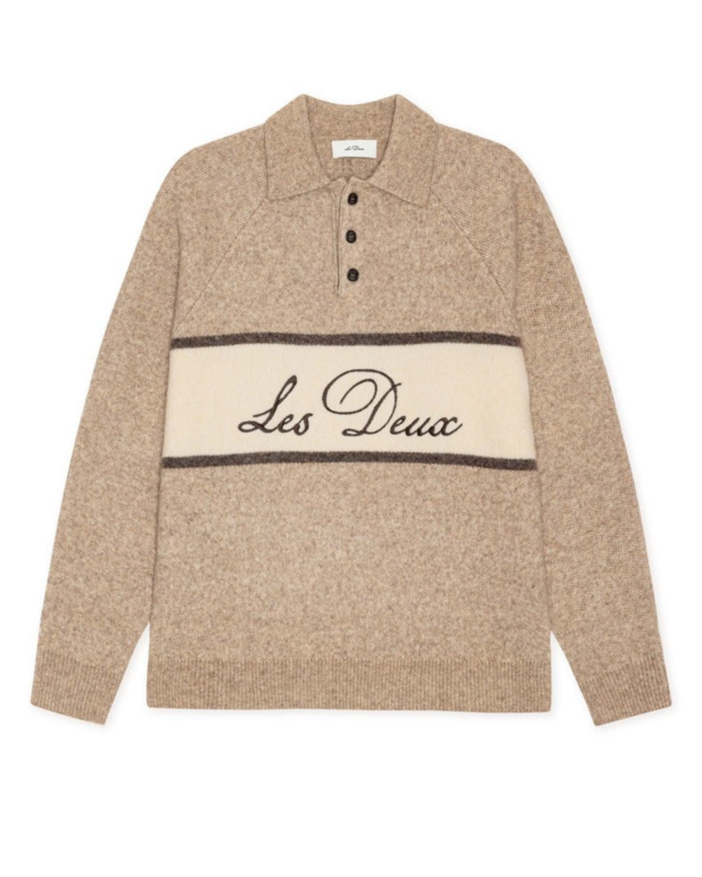 Les Deux Signature Melange Knitted Polo Dark Sand
