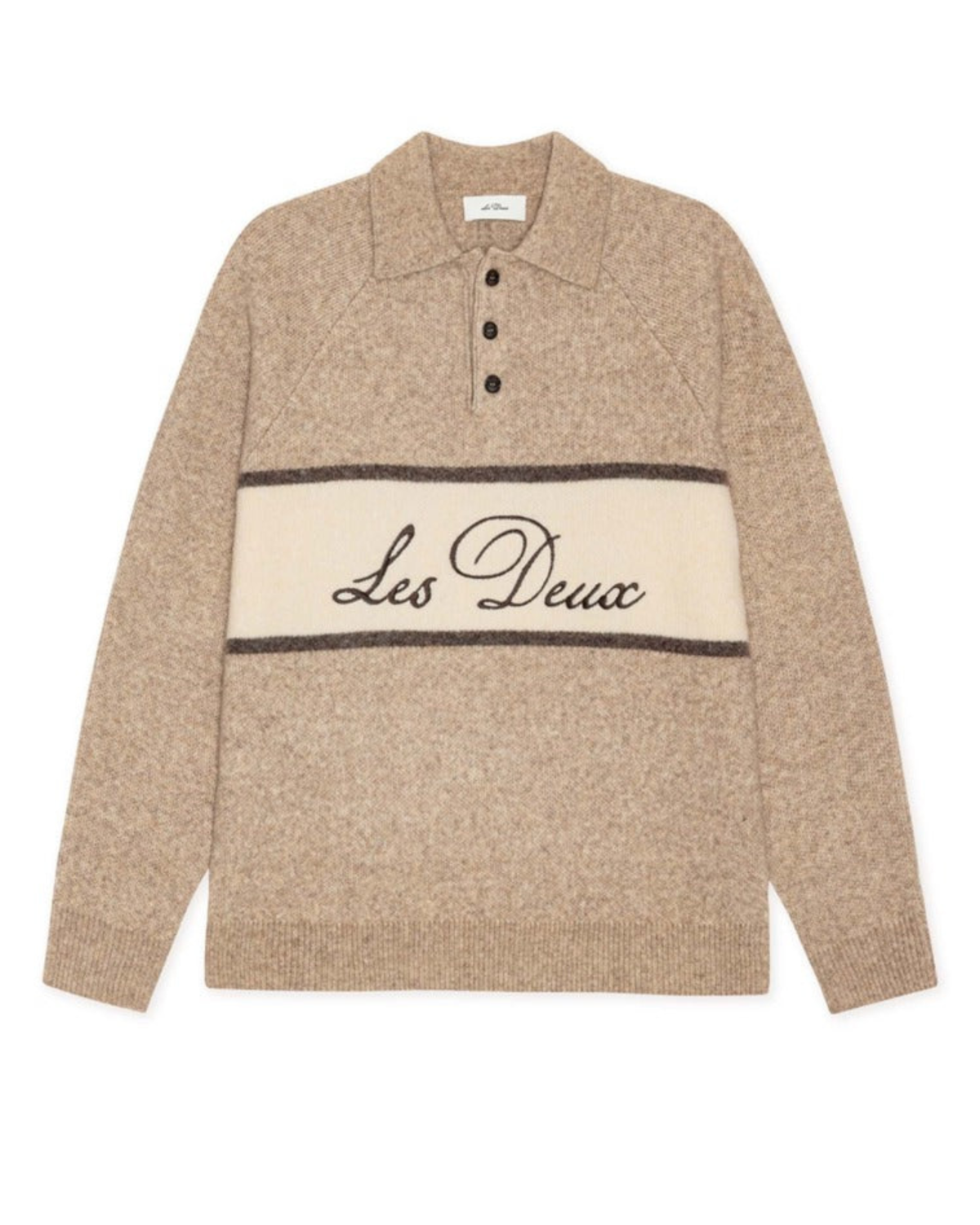 Les Deux Signature Melange Knitted Polo Dark Sand