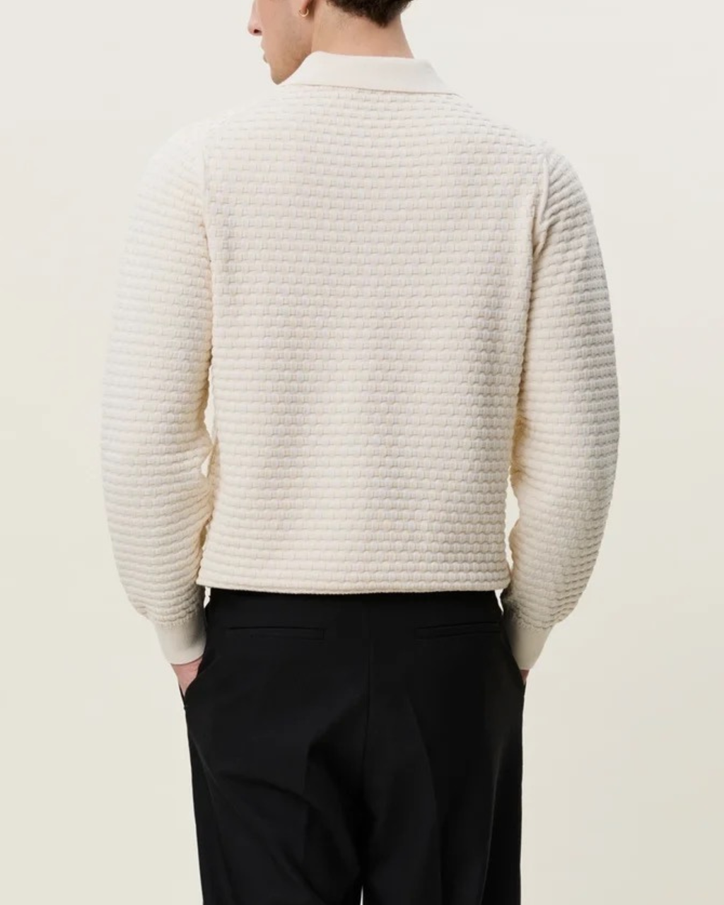 Les Deux Check Structure Knitted LS Polo Off White