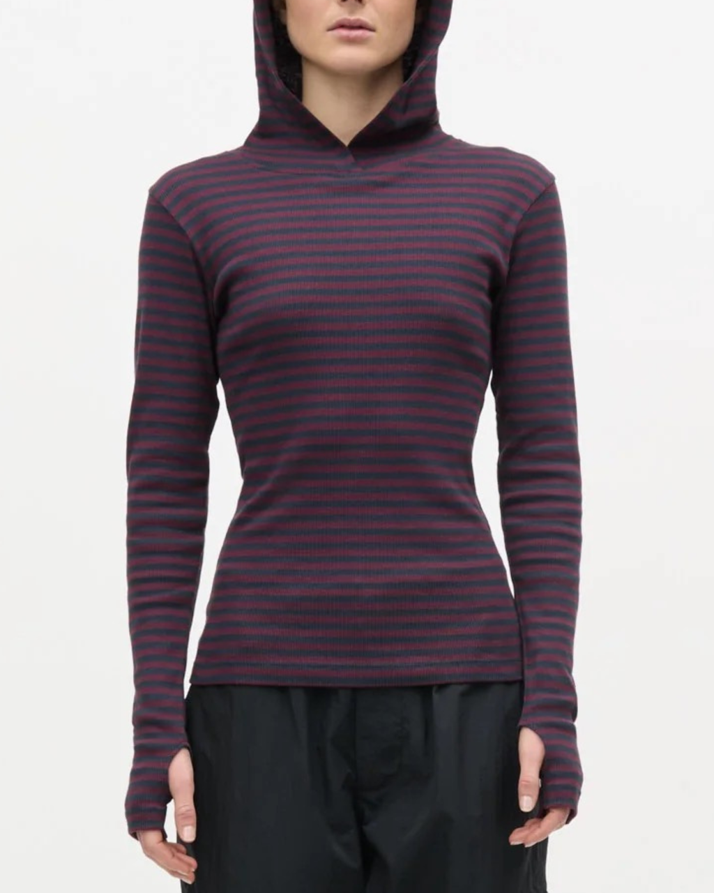 Mads Nørgaard 2x2 Cotton Stripe Tutti Hood Bordeux/Navy